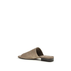 Brunello Cucinelli Gray Calf Leather Bos Taurus Flat Sandals