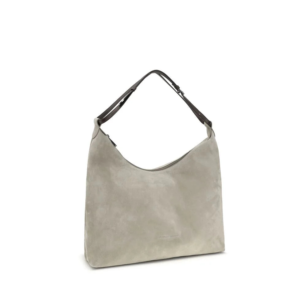 Brunello Cucinelli Gray Calf Leather Bos Taurus Handbag