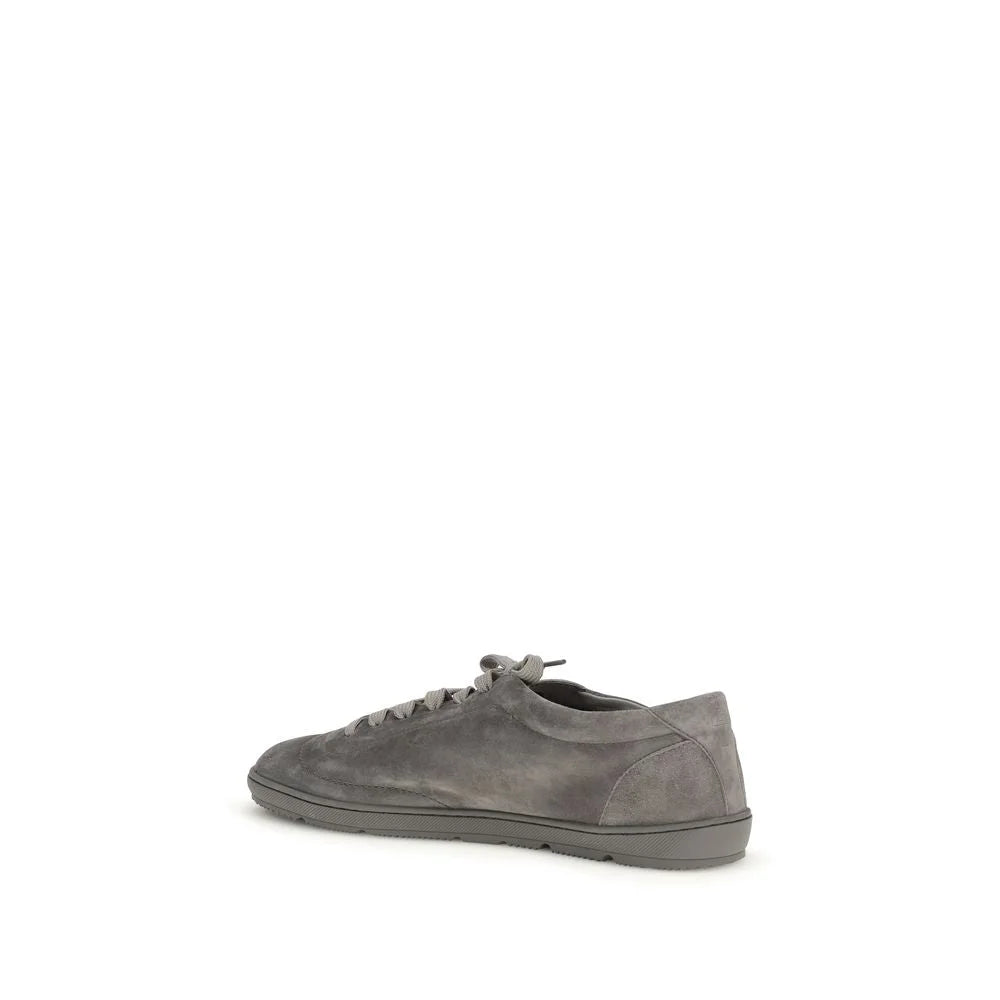 Brunello Cucinelli Gray Calf Leather Bos Taurus Low Top Sneakers - EU45/US12