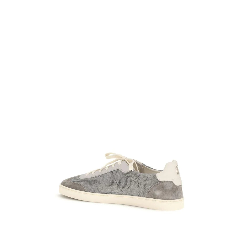 Brunello Cucinelli Gray Calf Leather Bos Taurus Low Top Sneakers - EU42/US9