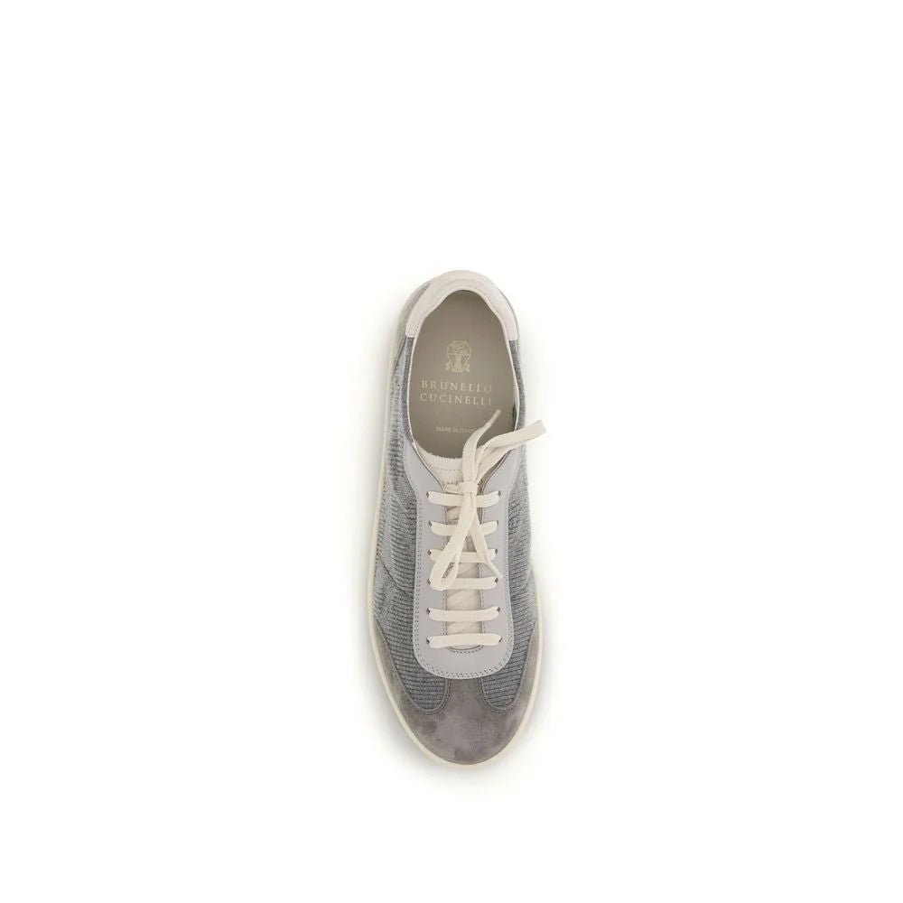 Brunello Cucinelli Gray Calf Leather Bos Taurus Low Top Sneakers - EU42/US9