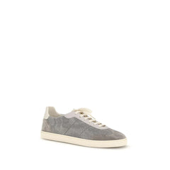Brunello Cucinelli Gray Calf Leather Bos Taurus Low Top Sneakers - Sneakers