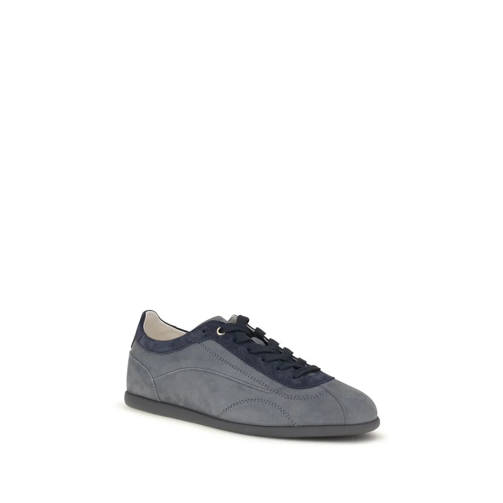 Brunello Cucinelli Gray Calf Leather Bos Taurus Low Top Sneakers