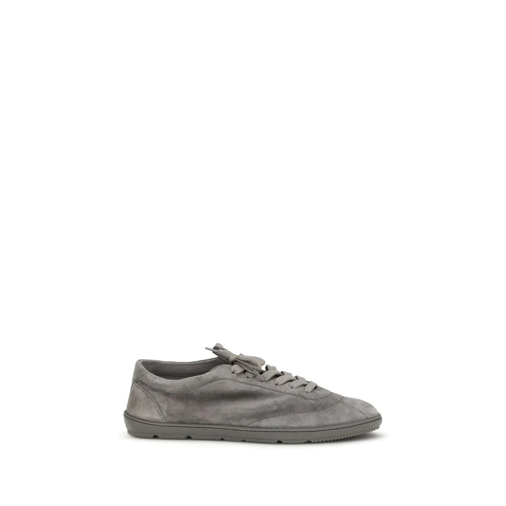 Brunello Cucinelli Gray Calf Leather Bos Taurus Low Top Sneakers - EU45/US12