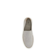 Brunello Cucinelli Gray Calf Leather Bos Taurus Low Top Sneakers