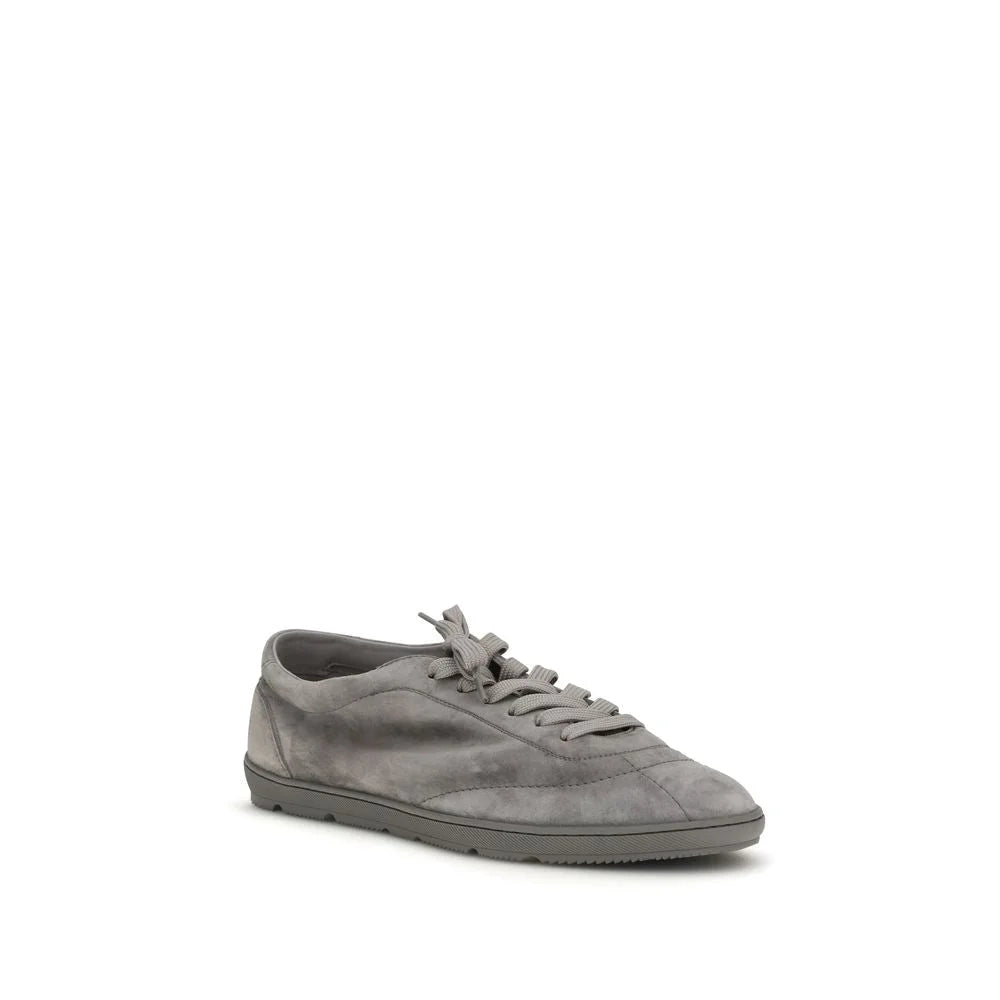 Brunello Cucinelli Gray Calf Leather Bos Taurus Low Top Sneakers - EU45/US12