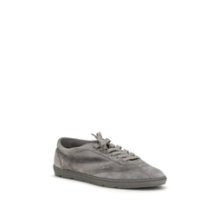 Brunello Cucinelli Gray Calf Leather Bos Taurus Low Top Sneakers - EU45/US12