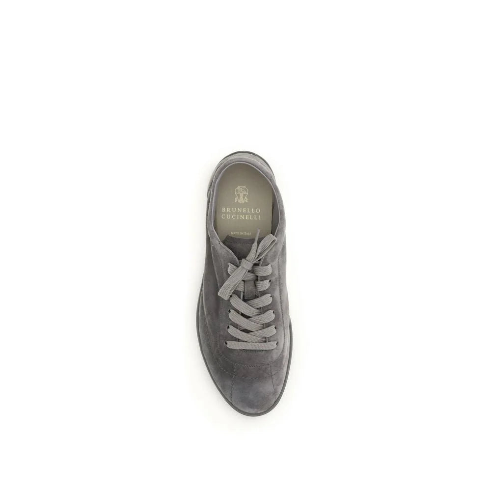Brunello Cucinelli Gray Calf Leather Bos Taurus Low Top Sneakers - EU45/US12