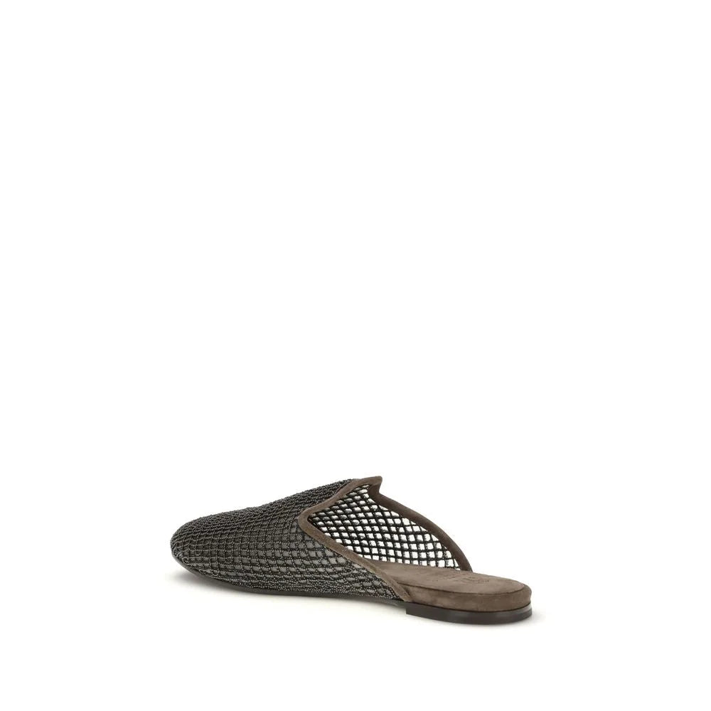Brunello Cucinelli Gray Calf Leather Bos Taurus Mules