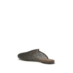 Brunello Cucinelli Gray Calf Leather Bos Taurus Mules