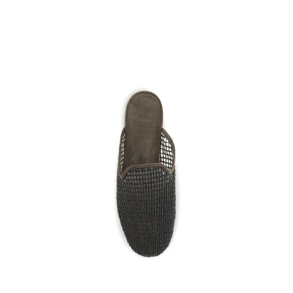 Brunello Cucinelli Gray Calf Leather Bos Taurus Mules