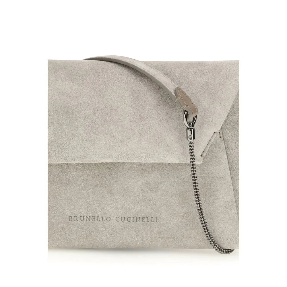 Brunello Cucinelli Gray Calf Leather Bos Taurus Shoulder Bag