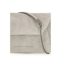 Brunello Cucinelli Gray Calf Leather Bos Taurus Shoulder Bag