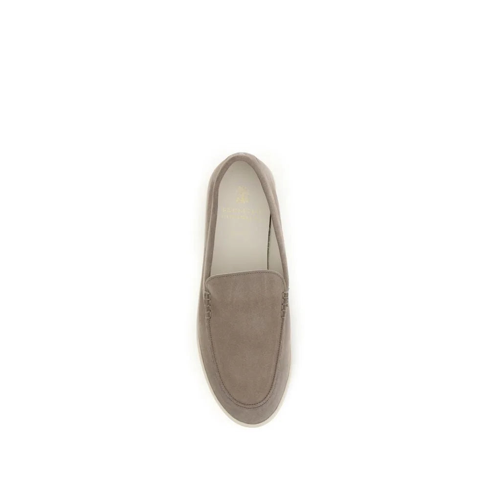 Brunello Cucinelli Gray Calf Leather Bos Taurus Slip-On Loafers - EU40/US7