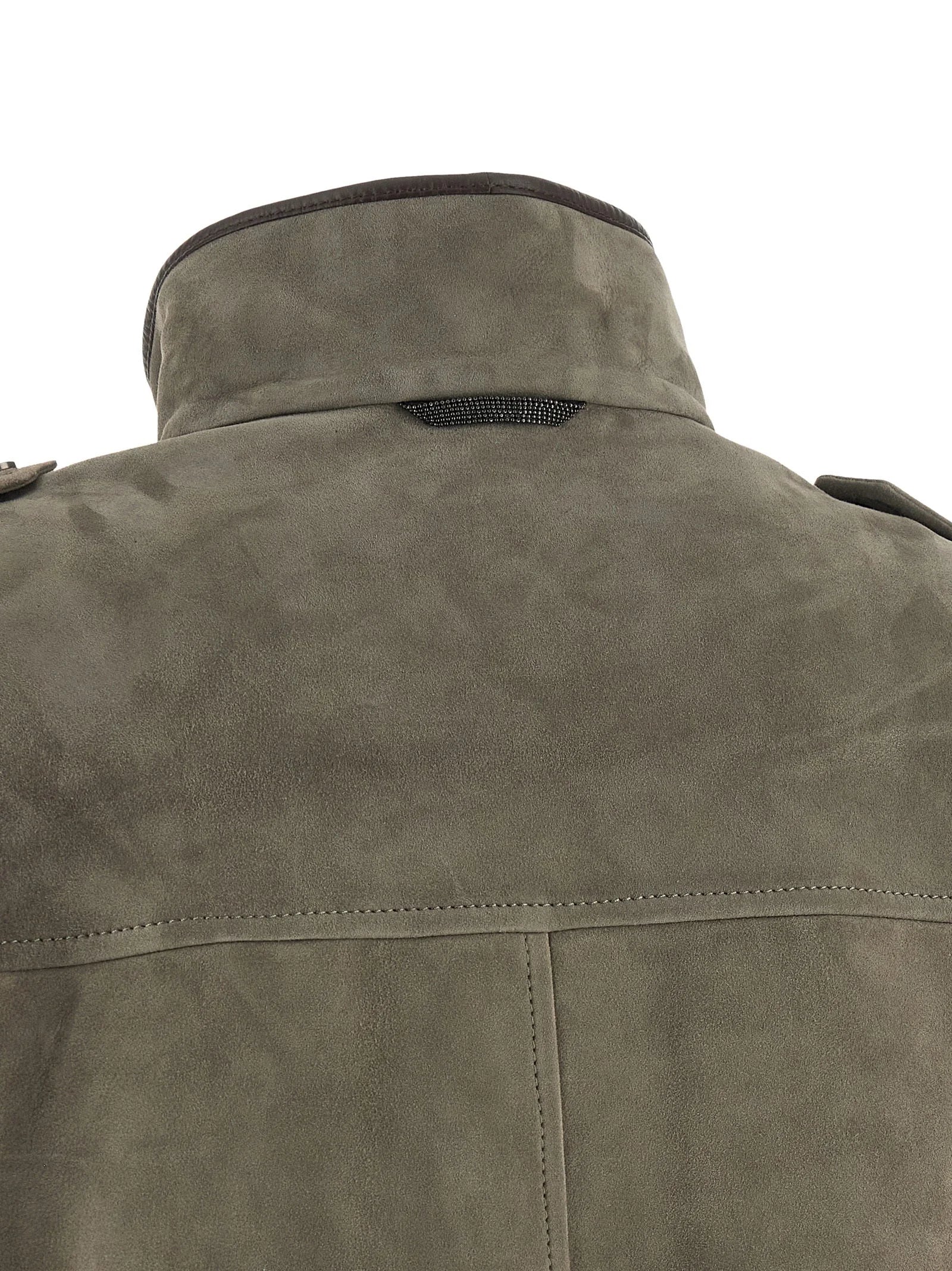 Brunello Cucinelli Gray Calfskin Leather Jacket