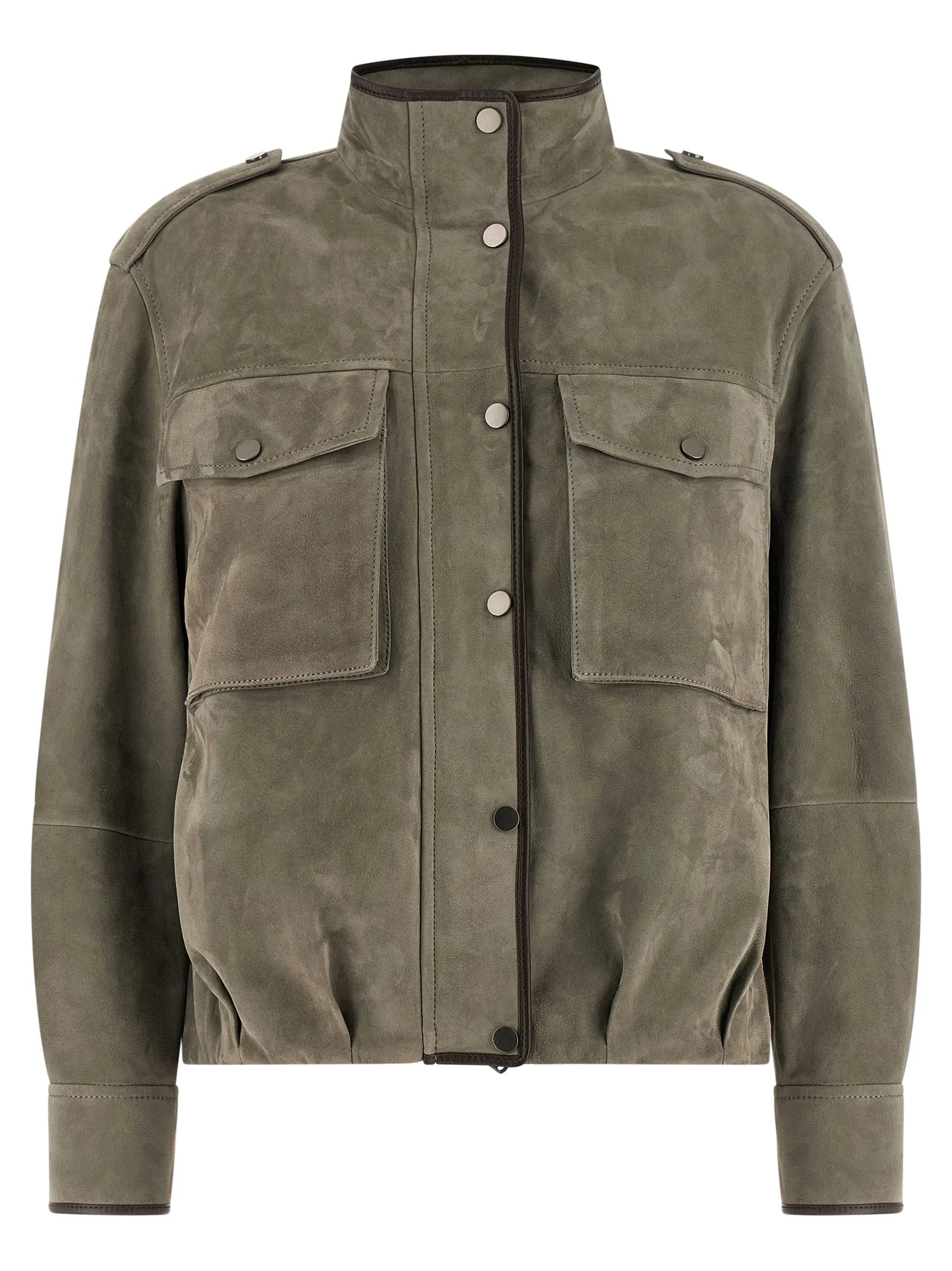 Brunello Cucinelli Gray Calfskin Leather Jacket
