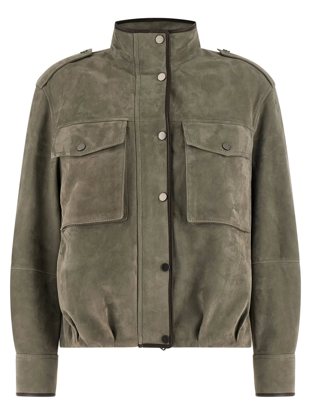 Brunello Cucinelli Gray Calfskin Leather Jacket