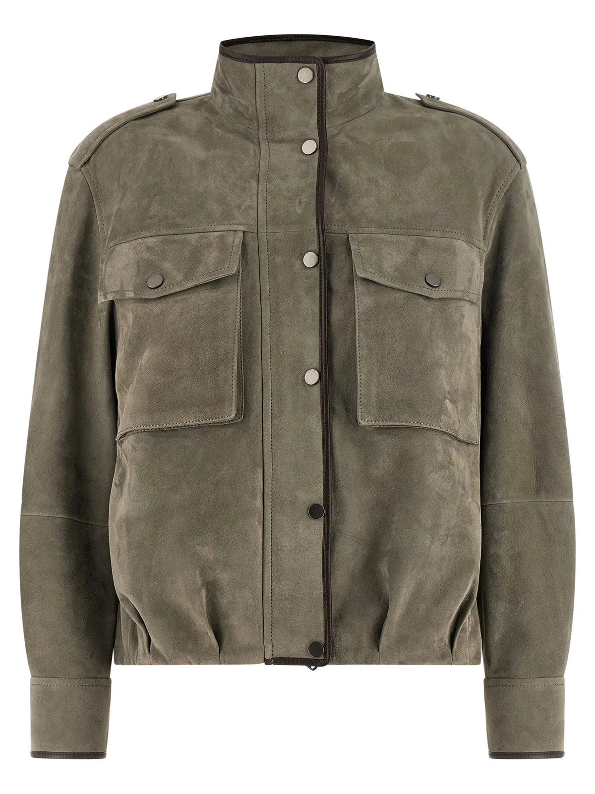 Brunello Cucinelli Gray Calfskin Leather Jacket