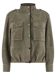 Brunello Cucinelli Gray Calfskin Leather Jacket