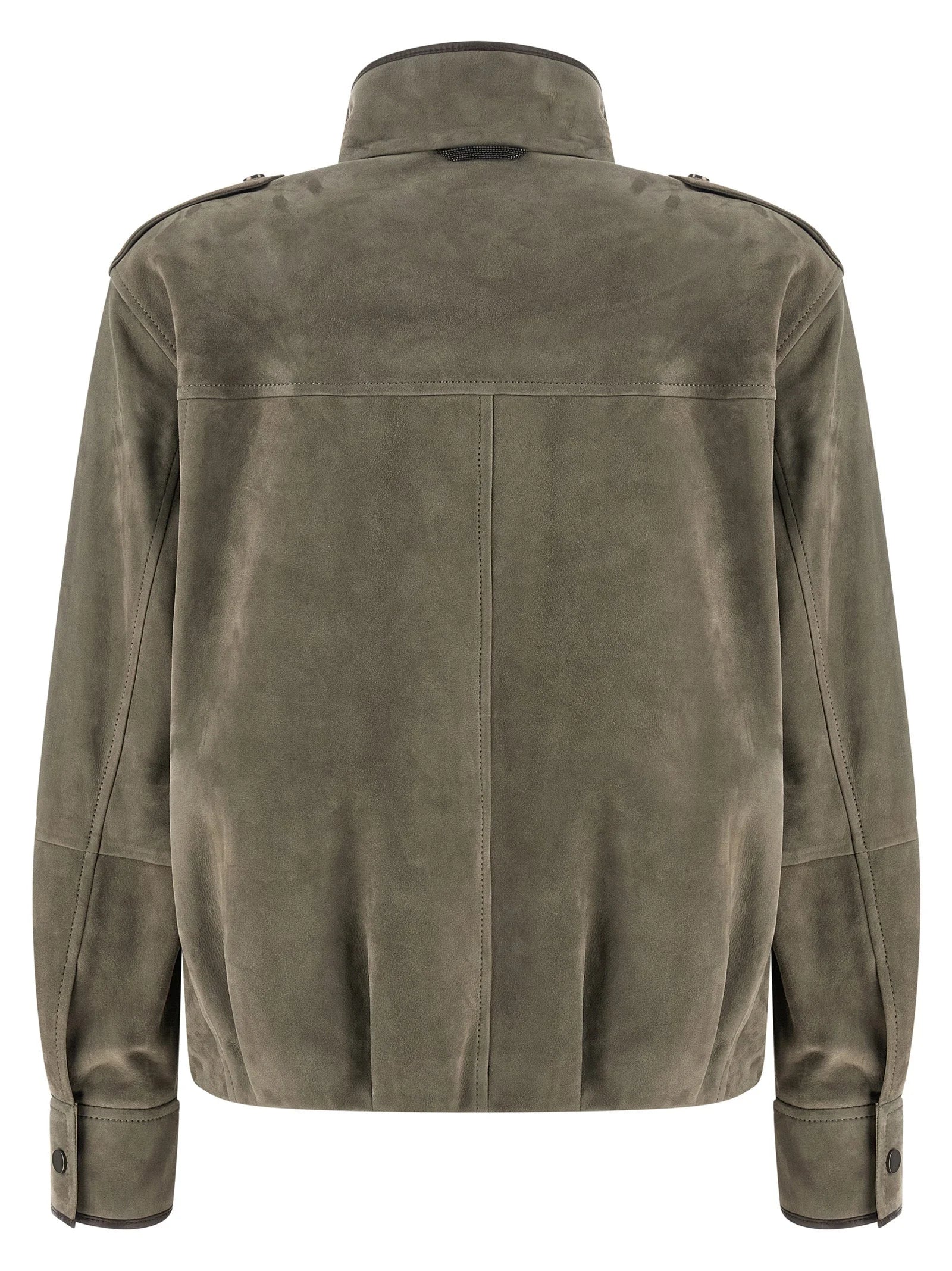 Brunello Cucinelli Gray Calfskin Leather Jacket