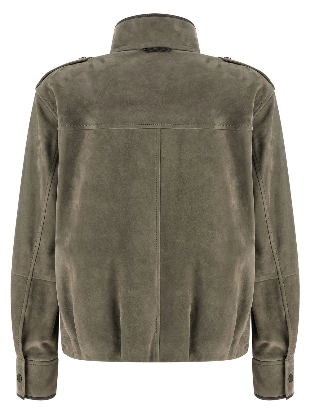Brunello Cucinelli Gray Calfskin Leather Jacket
