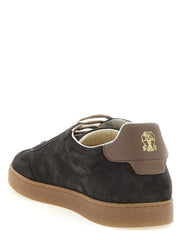 Brunello Cucinelli Grå kalveskinn lave sneakers