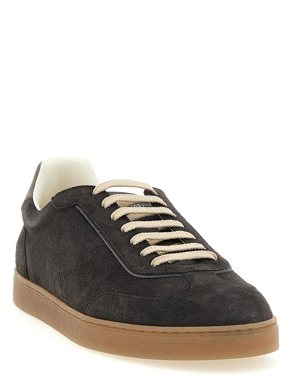 Brunello Cucinelli Grå kalveskinn lave sneakers