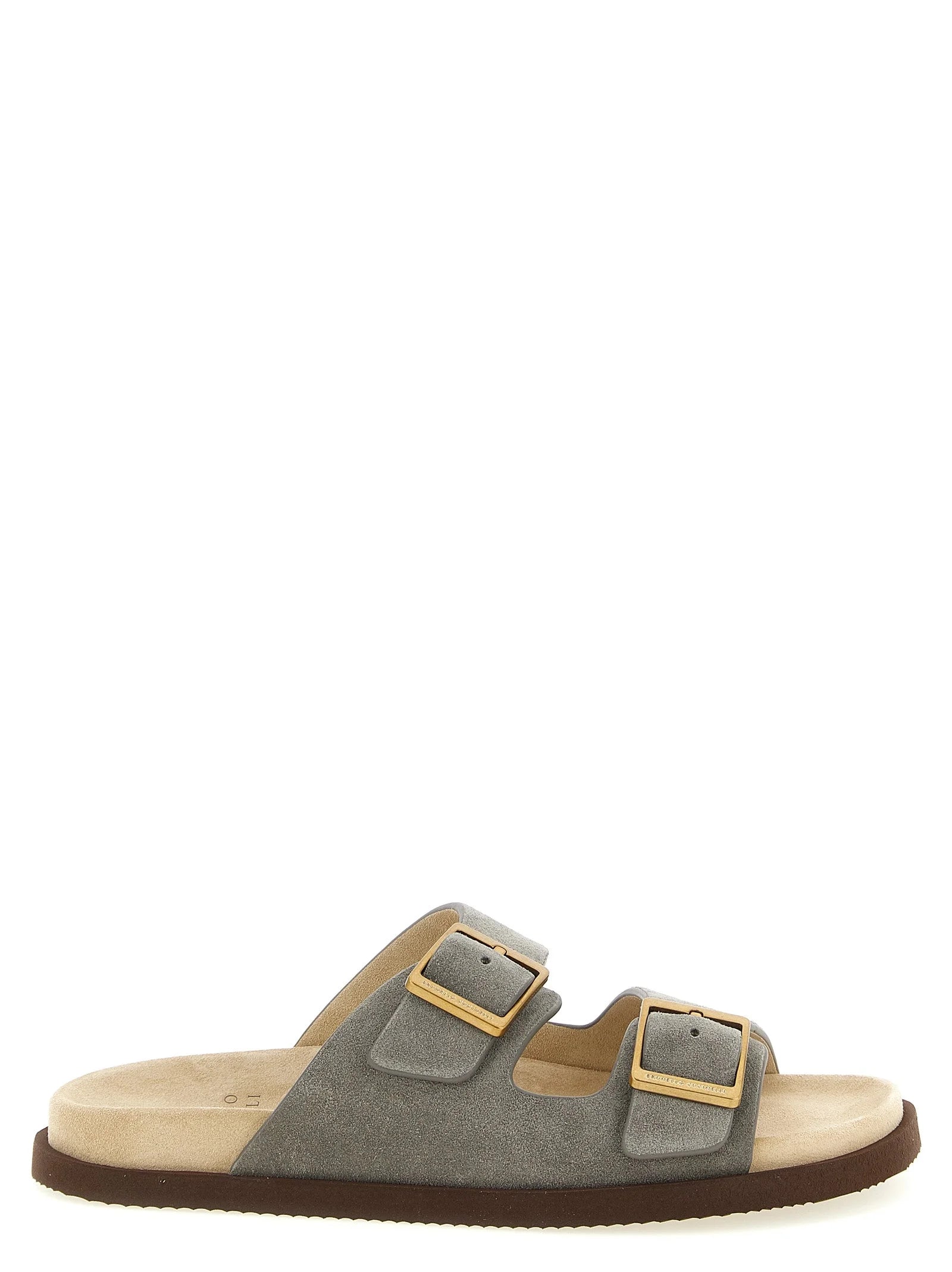 Brunello Cucinelli Gray Calfskin Slides