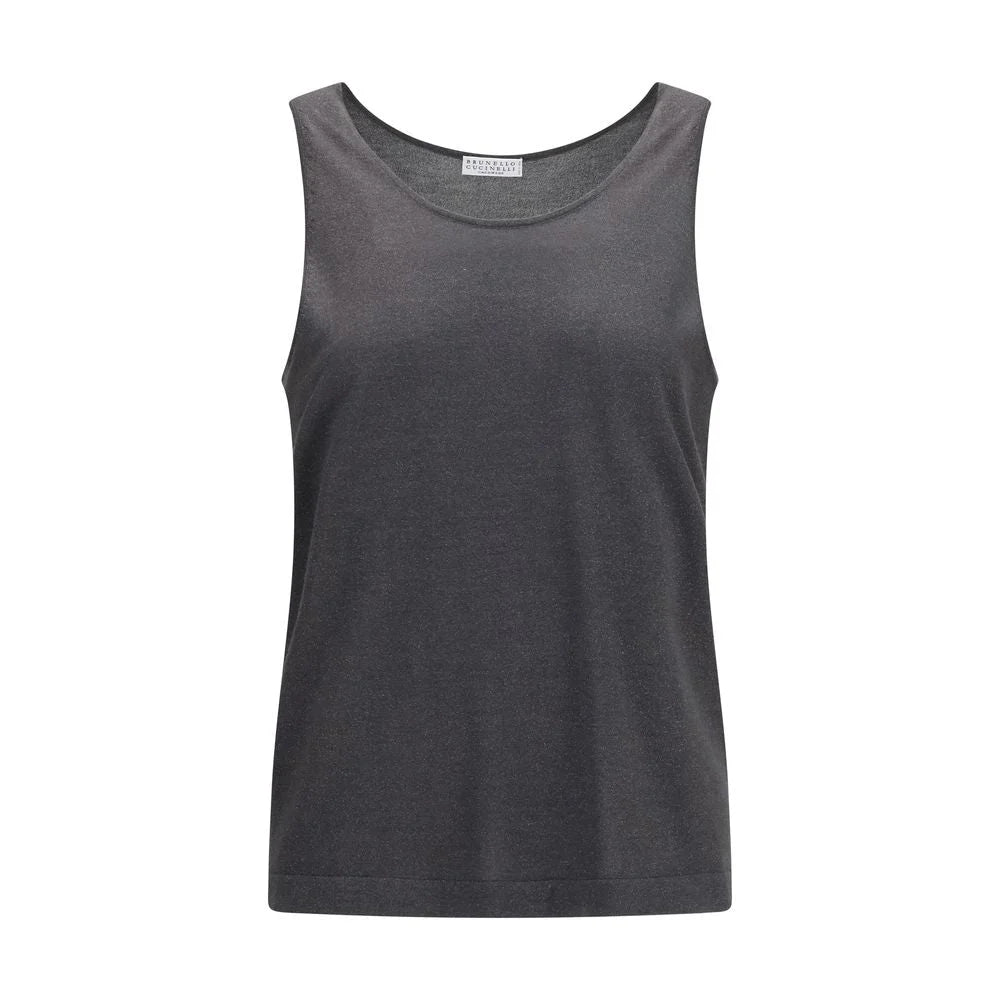 Brunello Cucinelli Gray Cashmere Sleeveles T-Shirt - L