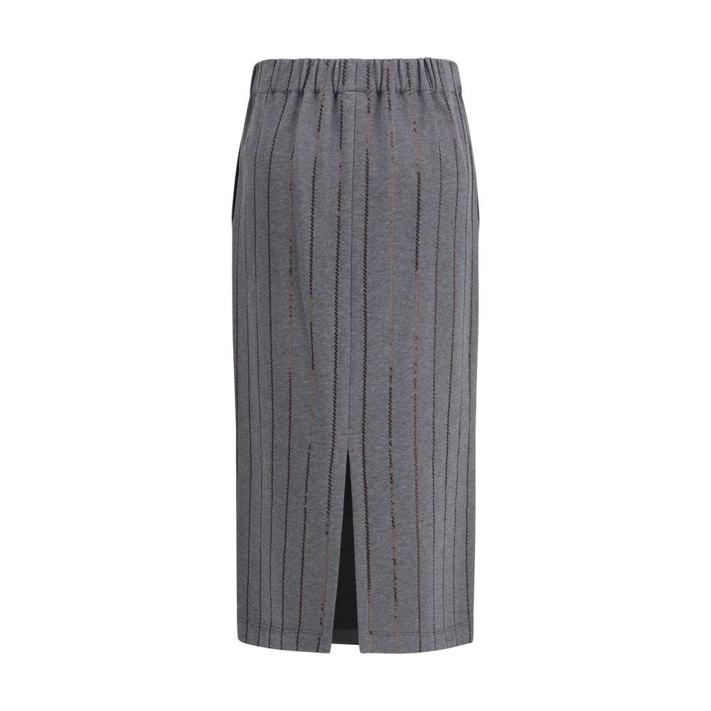 Brunello Cucinelli Gray Cotton Midi Skirt - XS