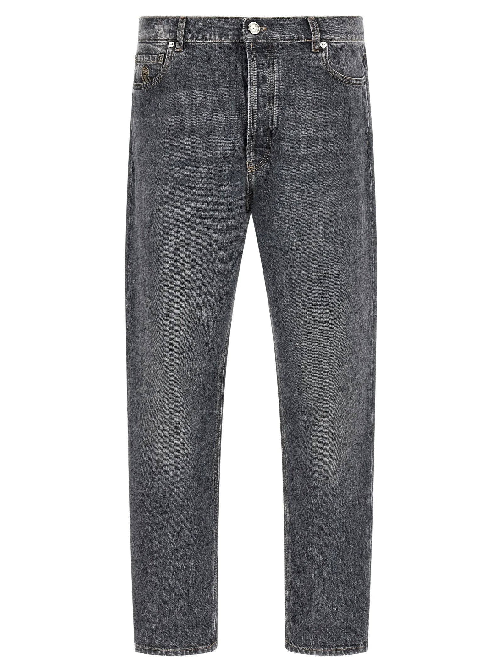 Brunello Cucinelli Gray Cotton Straight-Leg Jeans