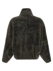 Brunello Cucinelli Gray Lamb Leather Full-Length Jacket