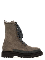 Brunello Cucinelli Gray Leather Ankle Boots - EU37/US7