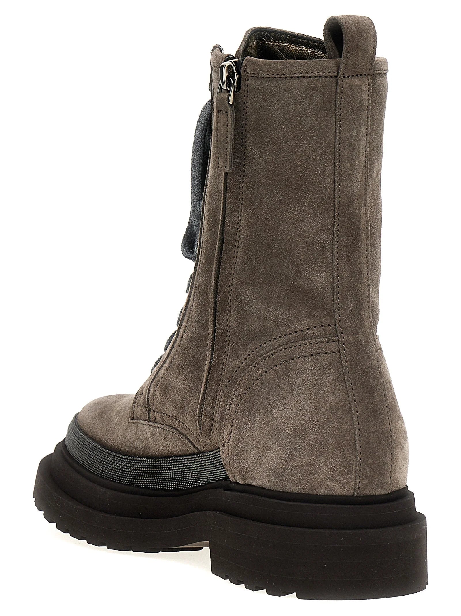 Brunello Cucinelli Gray Leather Ankle Boots - EU37/US7