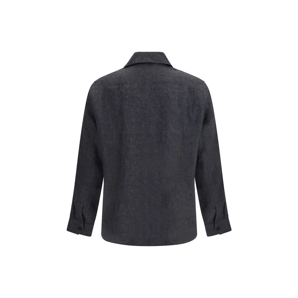 Brunello Cucinelli Gray Linen Pattern Shirt