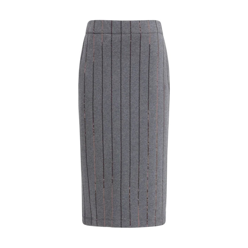 Brunello Cucinelli Gray Polyester Midi Skirt