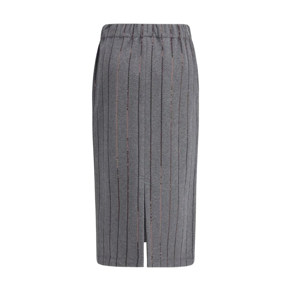 Brunello Cucinelli Gray Polyester Midi Skirt