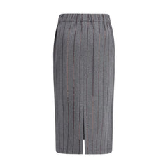 Brunello Cucinelli Gray Polyester Midi Skirt