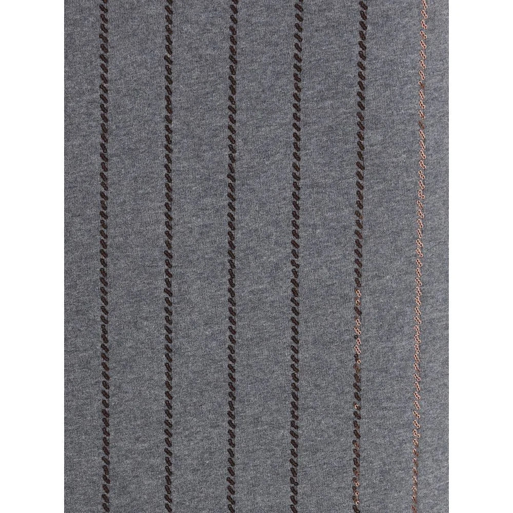 Brunello Cucinelli Gray Polyester Midi Skirt