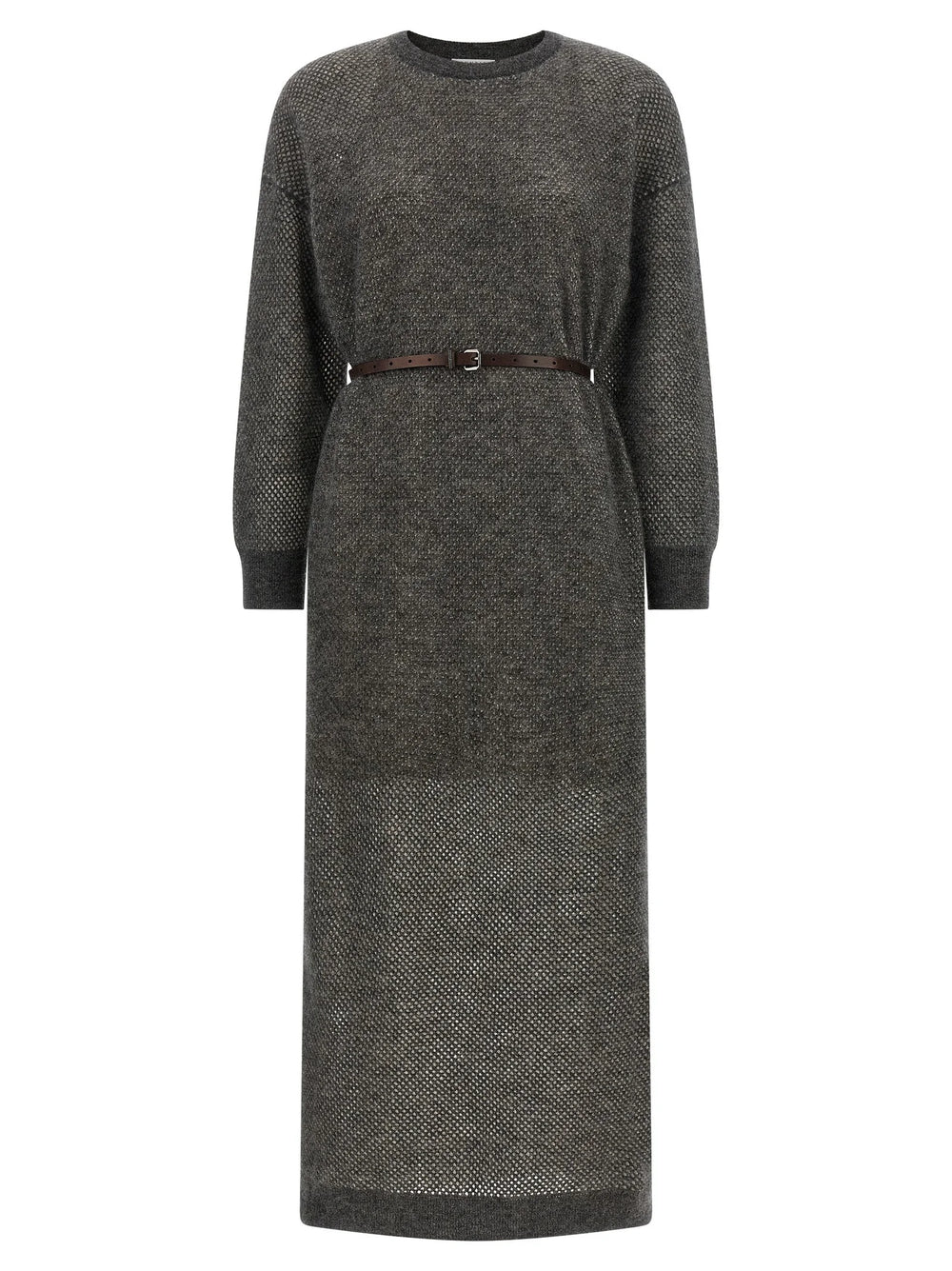 Brunello Cucinelli Gray Wool Midi Dress