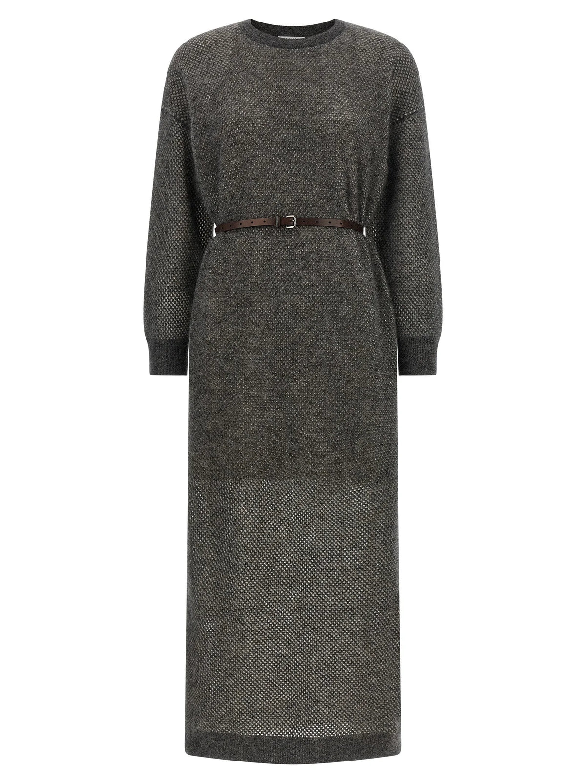 Brunello Cucinelli Gray Wool Midi Dress