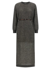 Brunello Cucinelli Gray Wool Midi Dress