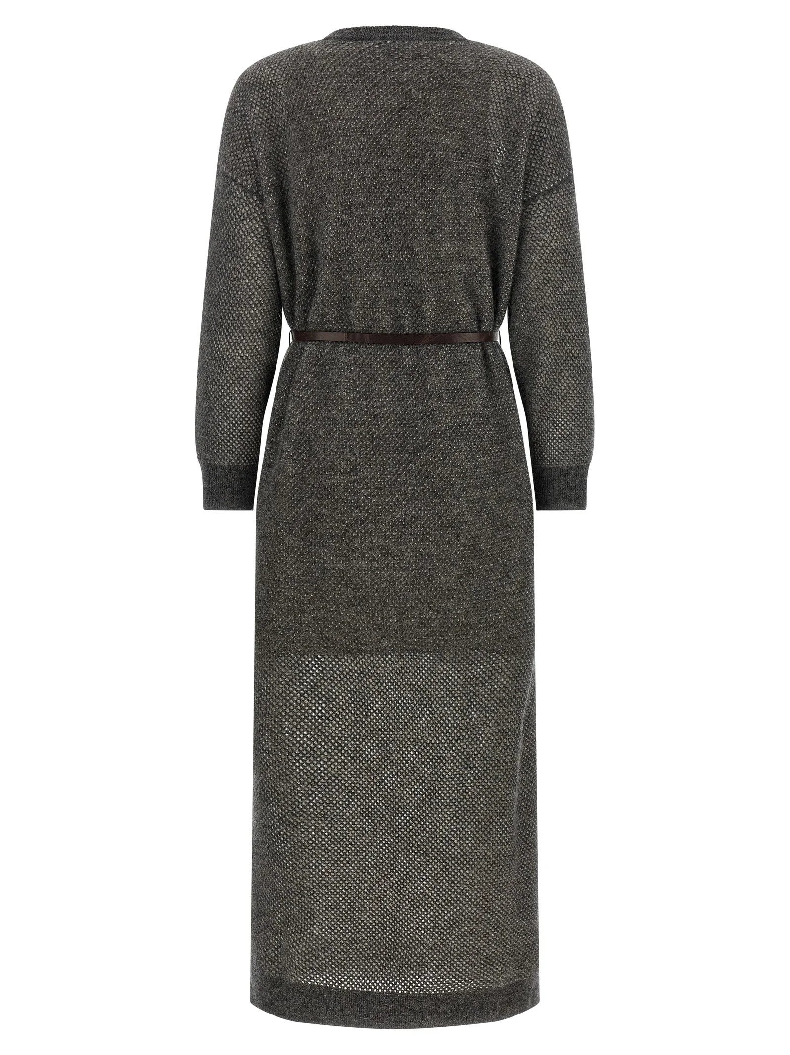 Brunello Cucinelli Gray Wool Midi Dress