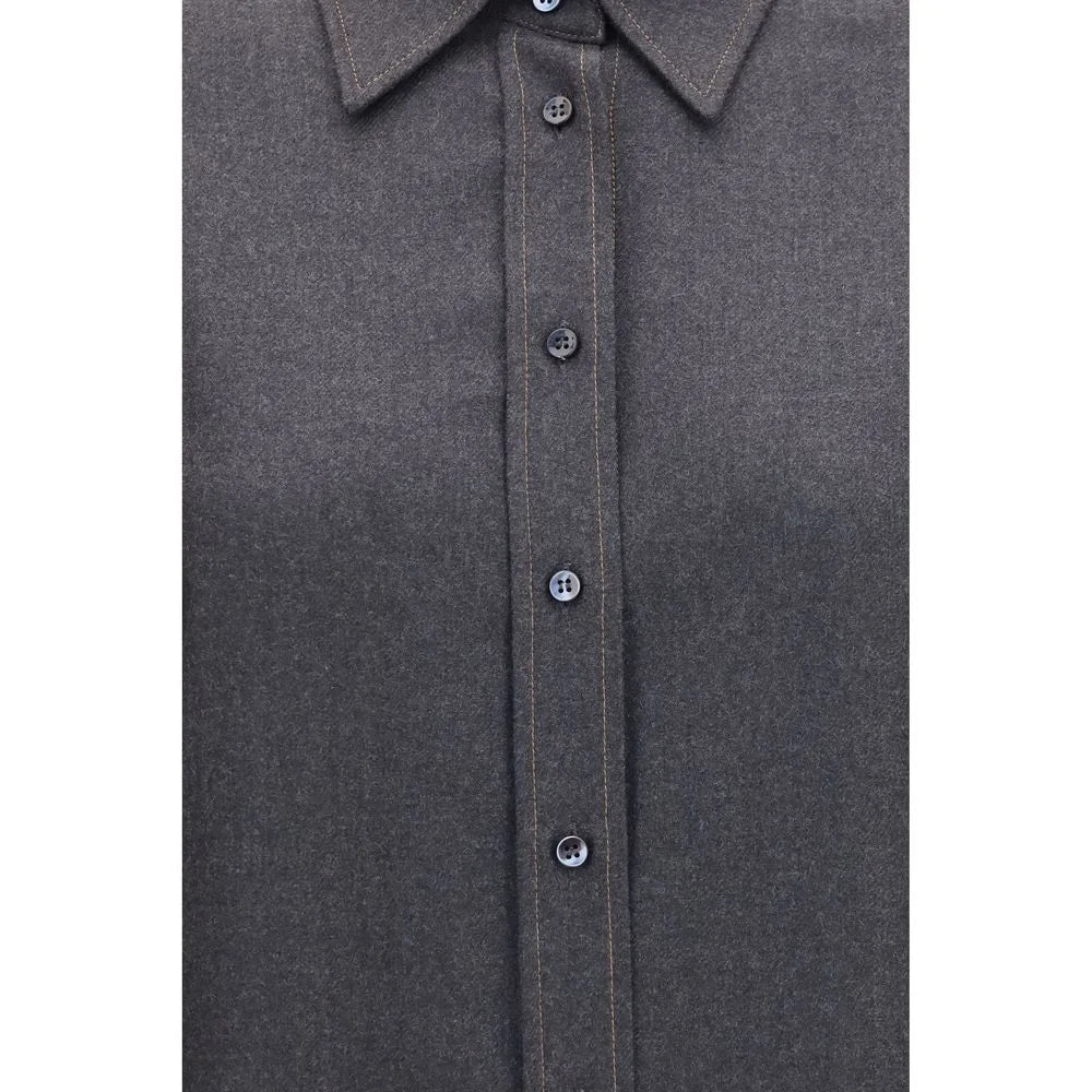 Brunello Cucinelli Gray Wool Oves Aries Dress Shirt