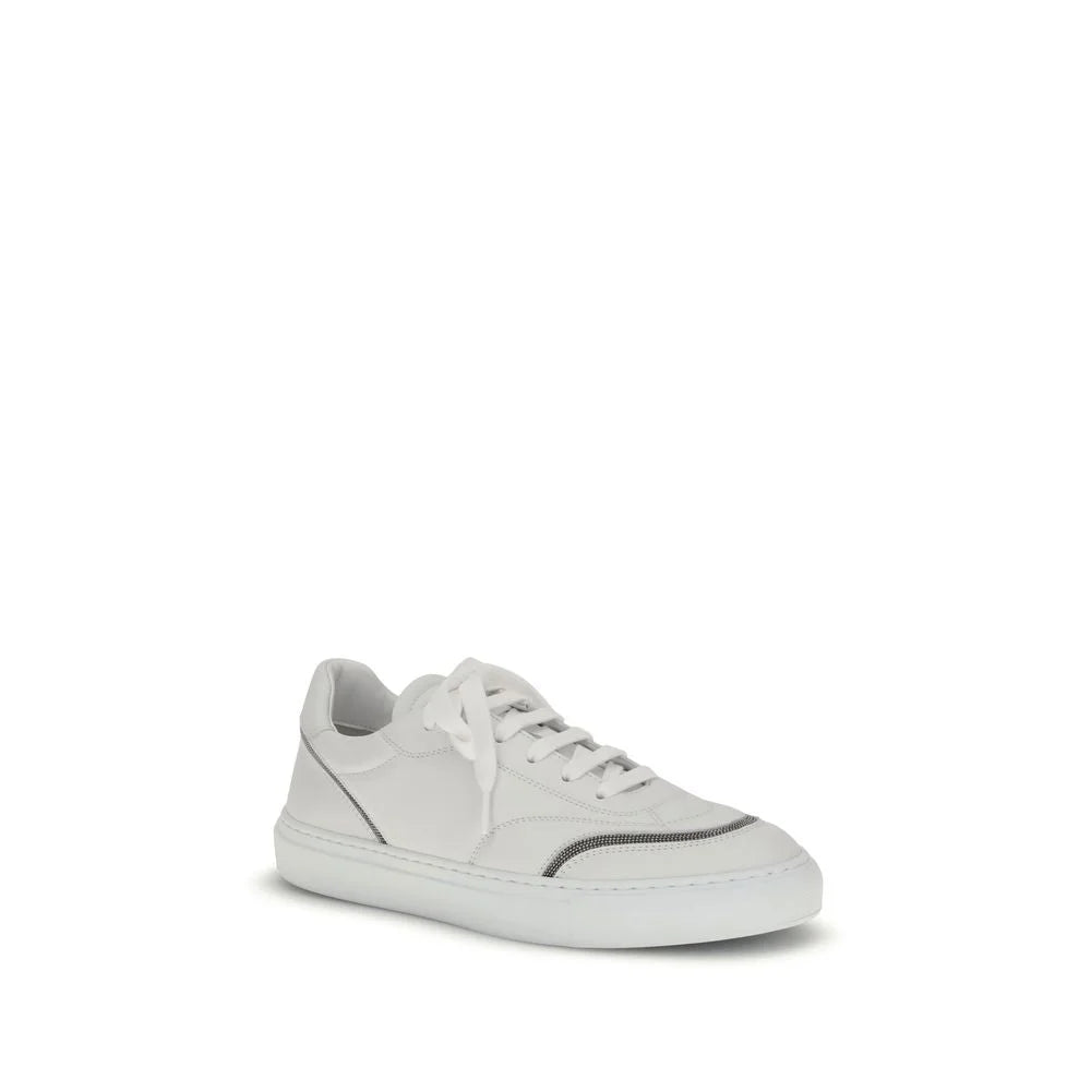 Brunello Cucinelli Leather Sneakers with Shiny Details - Sneakers