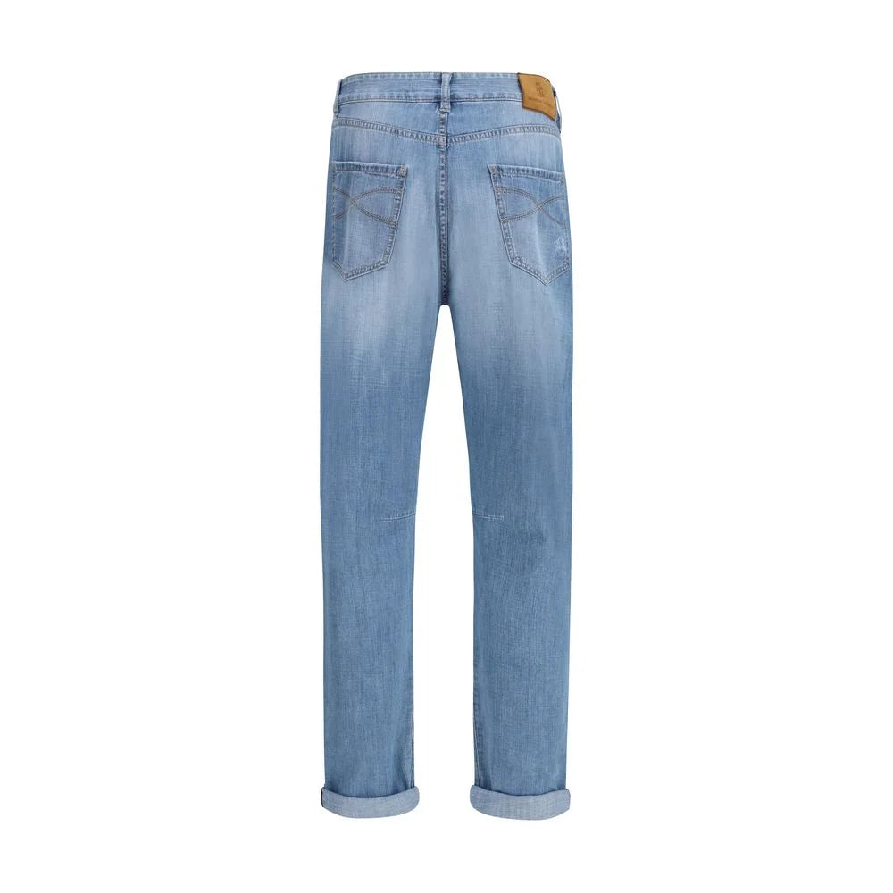 Brunello Cucinelli Light Blue Cotton Relaxed Fit Jeans