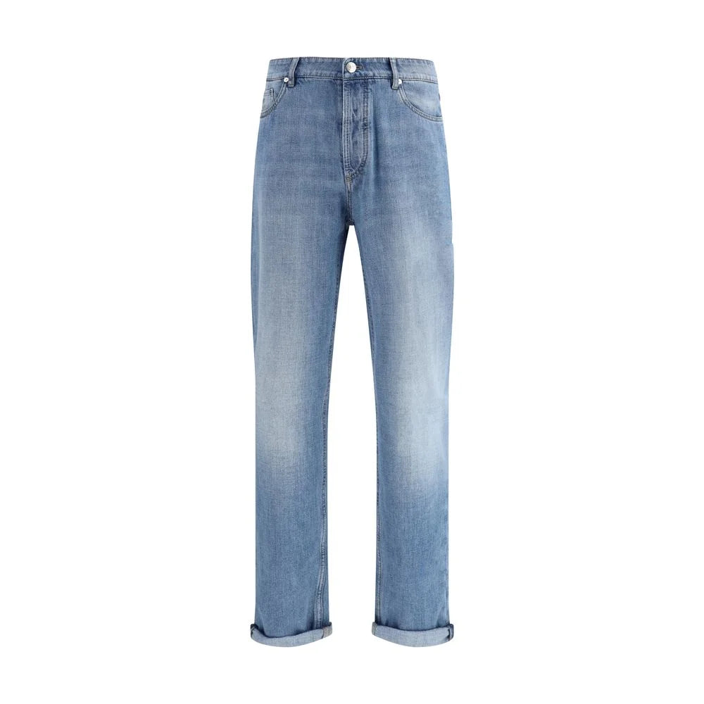 Brunello Cucinelli Light Blue Cotton Straight-Leg Jeans - Jeans
