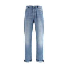 Brunello Cucinelli Light Blue Cotton Straight-Leg Jeans