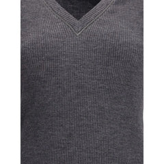 Brunello Cucinelli Long sleeve wool ribbed jersey T-shirt with shiny trim
