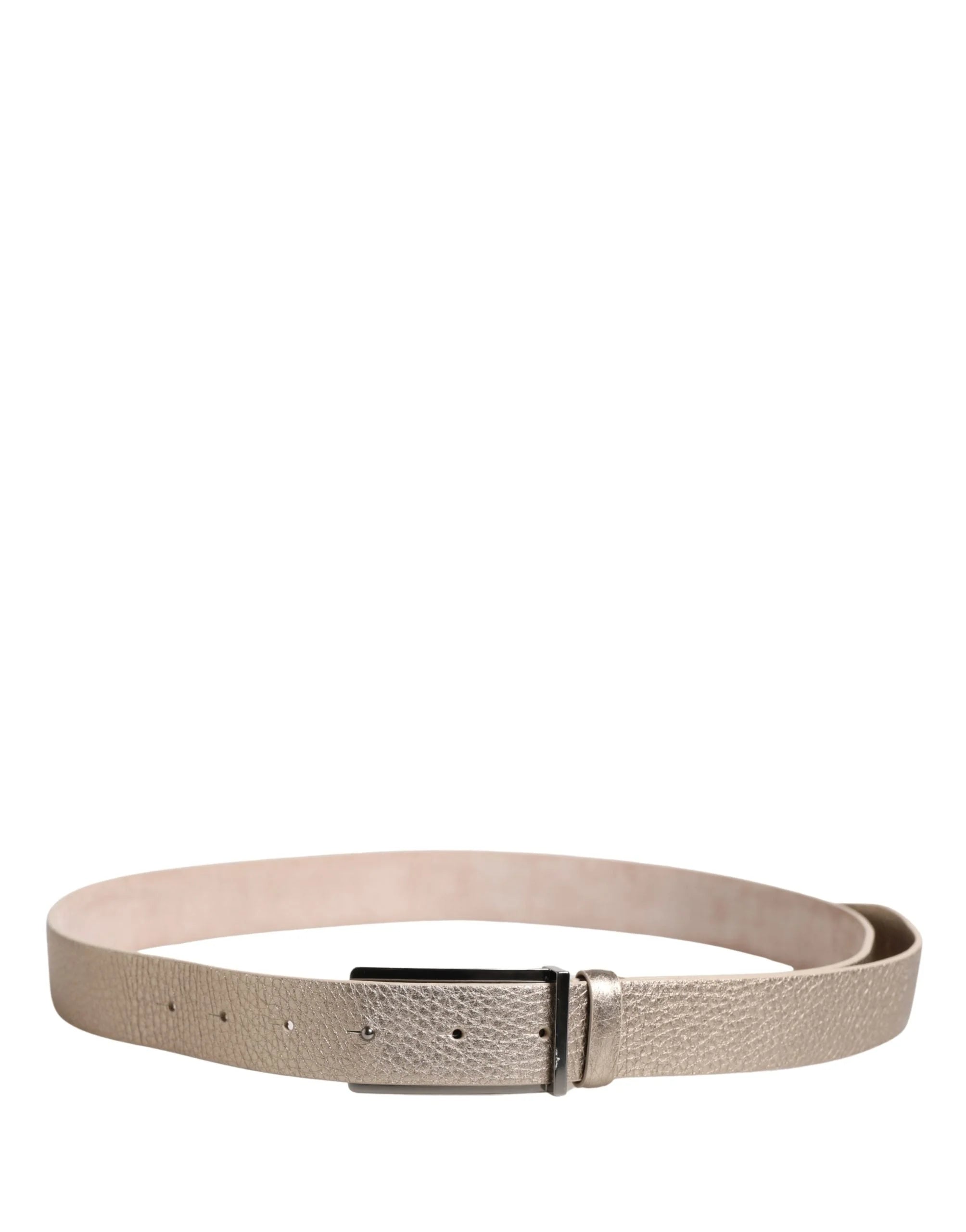 Brunello Cucinelli Metallic Beige Leather Silver Metal Buckle Belt - 85 cm / 34 Inches